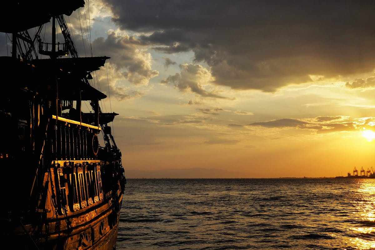 Jolly Roger's ship in storm