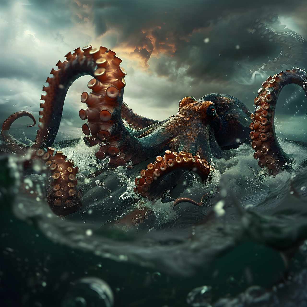 Kraken emerging from the depths